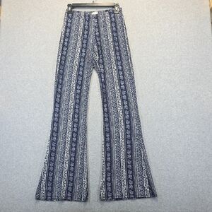 Blu Planet Boho Flare Pants Navy White Print Stretch Festival Hippie